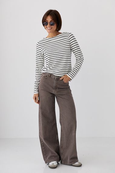 Трикотажний лонг у смужку - білий цвет, S (є розміри) | Зображення 2