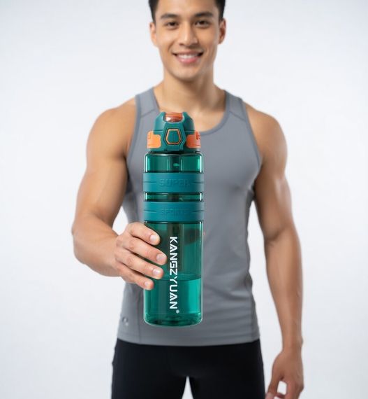 Спортивная бутылка для воды KANGZYUAN 500 мл Зеленая Тритановая (BPA Free), с клапаном и поилкой | Зображення 7