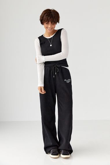 Утеплені спортивні штани з написом - чорний цвет, L/XL (є розміри) | Зображення 2