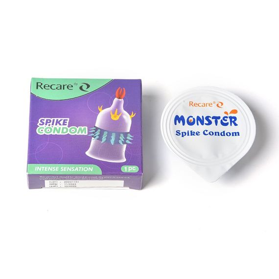 Насадка на член Recare Spike Condom Pink (презерватив з кульками та рядами шипів), Фіолетовий | Зображення 3