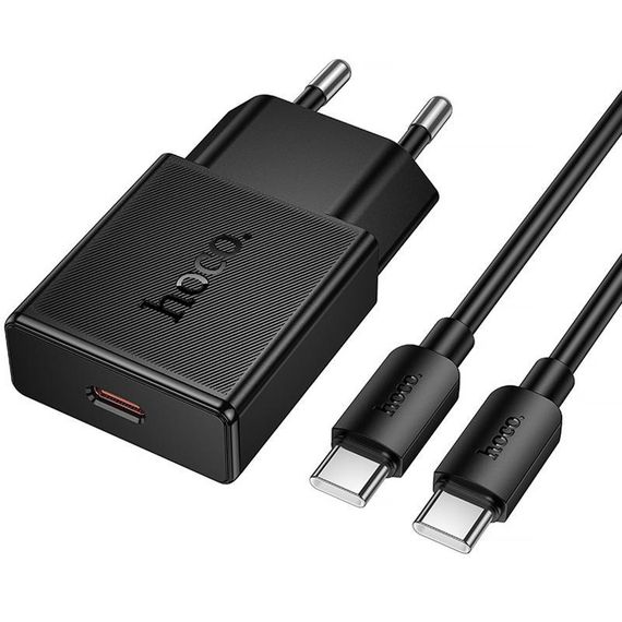 СЗУ Hoco N74 Speed ultra-thin PD25W (1USB-C) + кабель Type-C to Type-C Black | Зображення 1