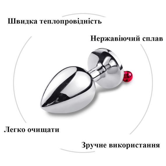Набор металлических анальных пробок с кристаллами и колокольчиками красного цвета (S, M, L) | Зображення 3