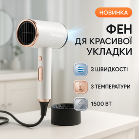 Фен для ефективного укладання волосся Rainberg RB-2260 1500Вт, Фен для укладання середнього волосся RM-31