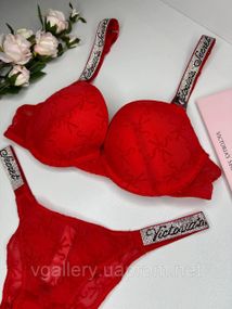 Комплект жіночої спідньої білизни Victoria's Secret зі стразами 85В, Червоний