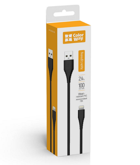 Кабель USB Lightning ColorWay CW-CBUL024-BK 2,4A 1м чорний