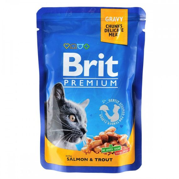 Корм вологий Brit Premium Salmon and Trout pouch для котів з лососем і фореллю 100 г