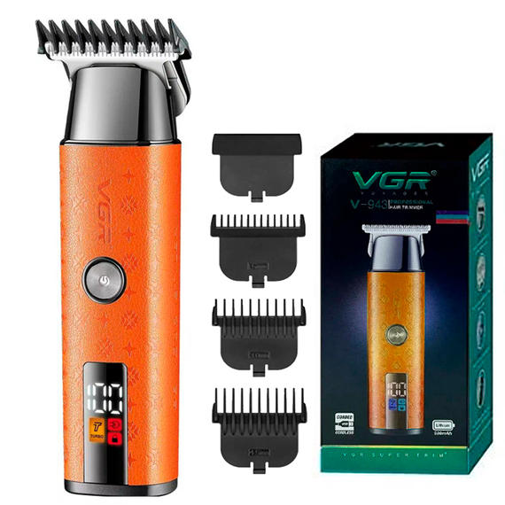 Триммер для стрижки аккумуляторный VGR V-943 ORANGE, 3 насадки, LED дисплей