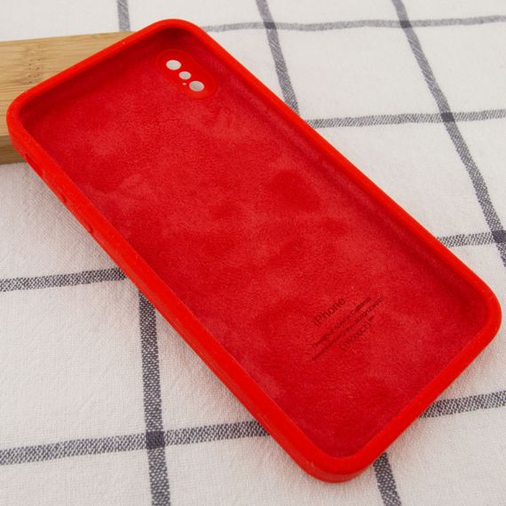 Чехол Silicone Case Square Full Camera Protective (AA) для Apple iPhone XS / X (5.8") Червоний / Red Салатовий/Neon green | Зображення 2