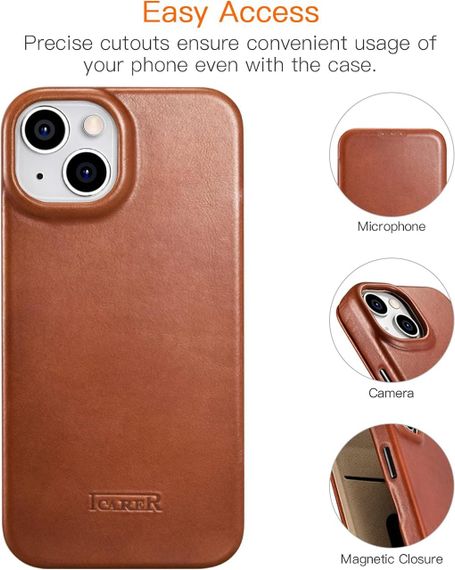 Чохол шкіряний ICARER для iPhone 14,вінтажний шкіряний фліп-чохол із відділенням для карток, магнітний фліп-чохол, с | Зображення 2