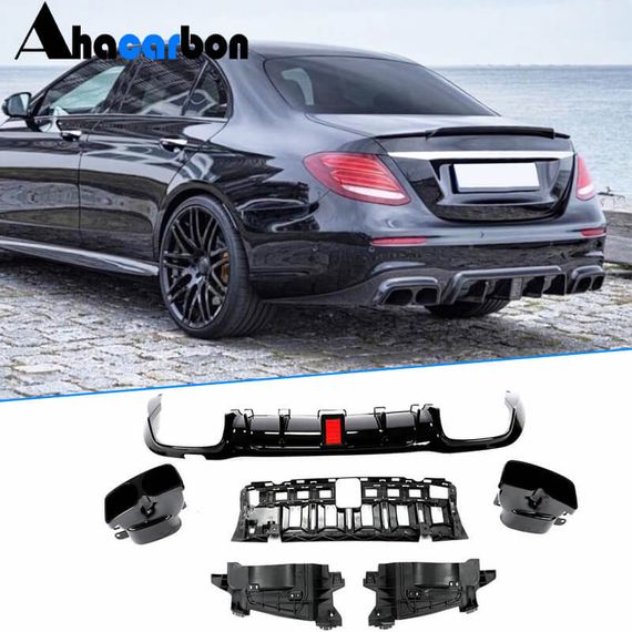 Дифузор заднього бампера з насадками V1 (для AMG/AMG-Line 2016-2019, Карбон) для Mercedes E-сlass W213 рр