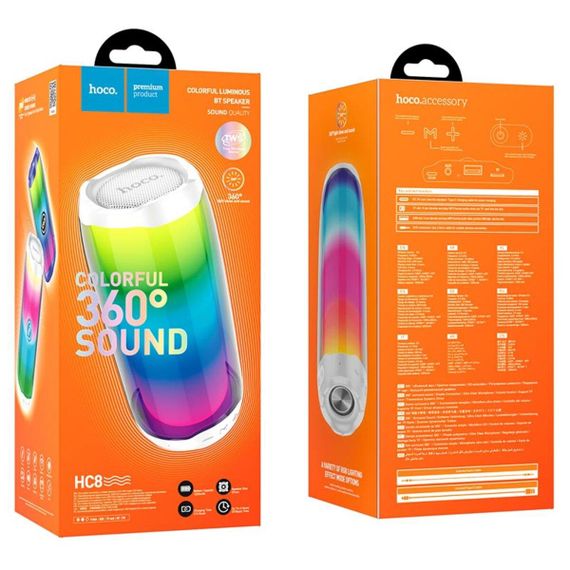 Портативна колонка HOCO HC8 Pulsating colorful luminous wireless speaker White | Зображення 1