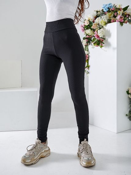 Женские лосины трикотажные в рубчик OB67/68 размер 42, цвет черный | Зображення 1