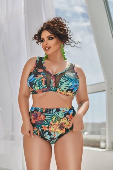 Роздільний купальник PLUS SIZE  з утяжкою тропічний принт