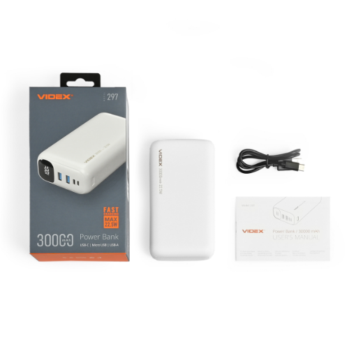 Павербанк 30000mAh Videx VPB-297-W 22,5W білий | Зображення 6