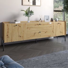Тумба під телевізор з шухлядами LION Wood з чорними ніжками 180х50х40 см Дуб Артизан (LION-043127)