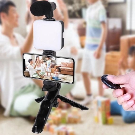Набор блогера 4в1, тренога для телефона с микрофоном и вспышкой Штатив трипод для селфи и видео | Зображення 5