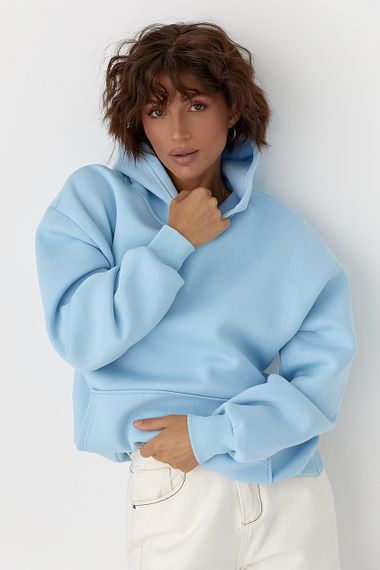 Утеплене худі з написом на спині - блакитний цвет, M (є розміри) | Зображення 4