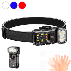 Налобный фонарь X52, 2LED+6SMD RGB, красный, синий, белый, датчик движения, АКБ Li-Ion, магнит, ЗУ Type-C