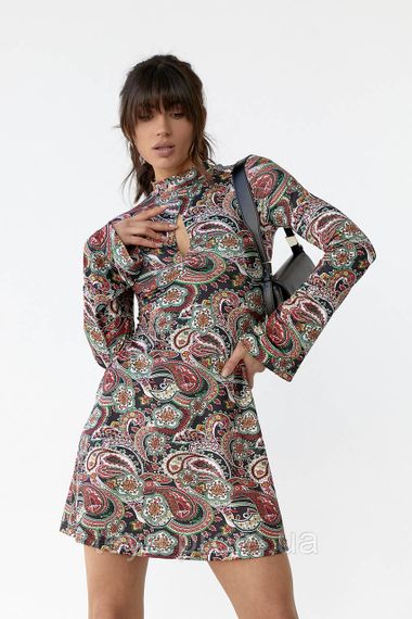 Коротка сукня розширеного фасону з орнаментом колір червоний розмір M FL_000157 | Зображення 3