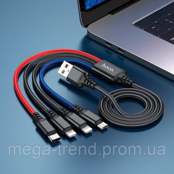 Кабель Hoco Combo 4-in-1 2lightning + Type-C + Micro USB Super charging cable X76 |1M, 2A| | Зображення 5
