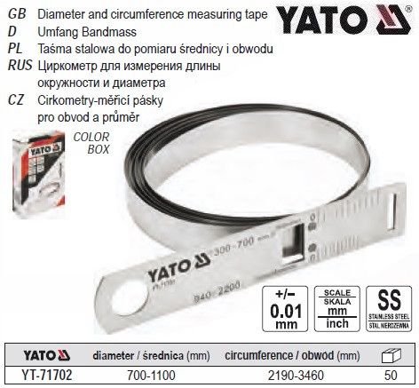 Циркометр YATO Польща коло 2190-3460 мм Ø=700-1100 мм YT-71702