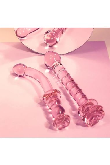 Вигнутий скляний рожевий фалоімітатор для точки G Dream Toys Glaze Glass з бутоном Sex Aura | Зображення 4