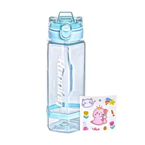 Пляшка для води 760 мл з трубочкою та наліпками блакитна HP-14-48LBL