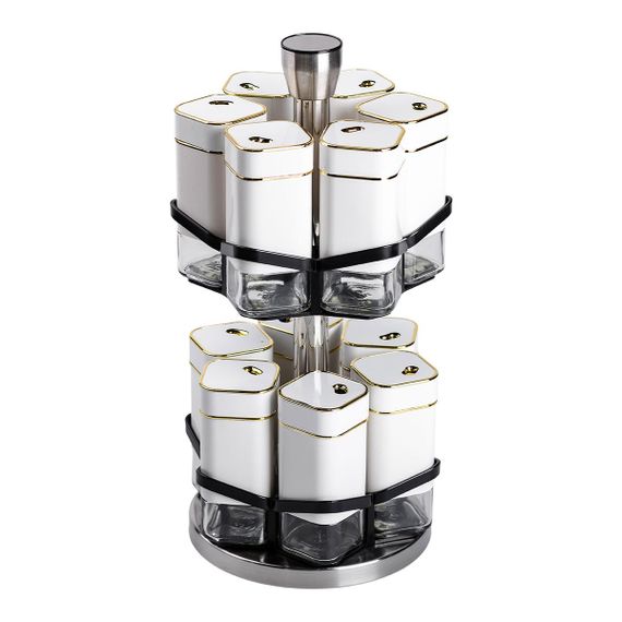 Набор для специй на подставке 12 шт 120 мл карусель для специй Белый HP-1315 | Зображення 3