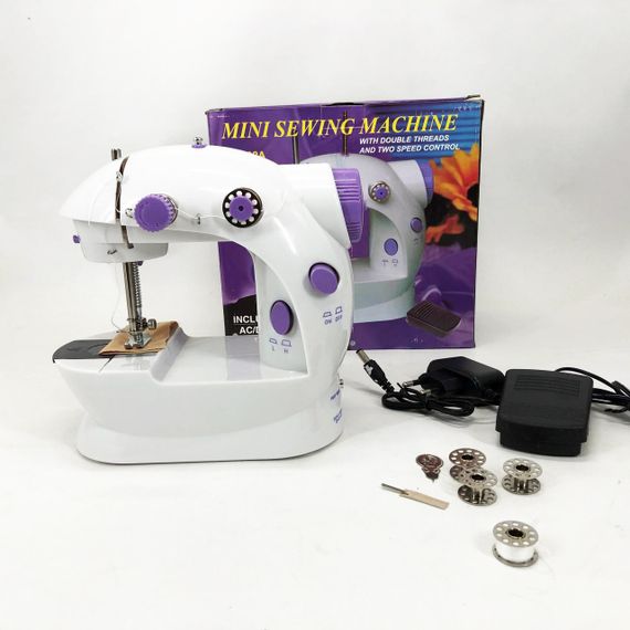Мини швейная машинка FHSM 202 4 в 1 с педалью и подсветкой + адаптер 220V, Швейная машина для детей | Зображення 6