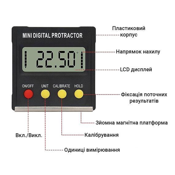 Кутомір електронний, магнітний рівень, транспортир, інклінометр FUERS 134SL(2) | Зображення 3