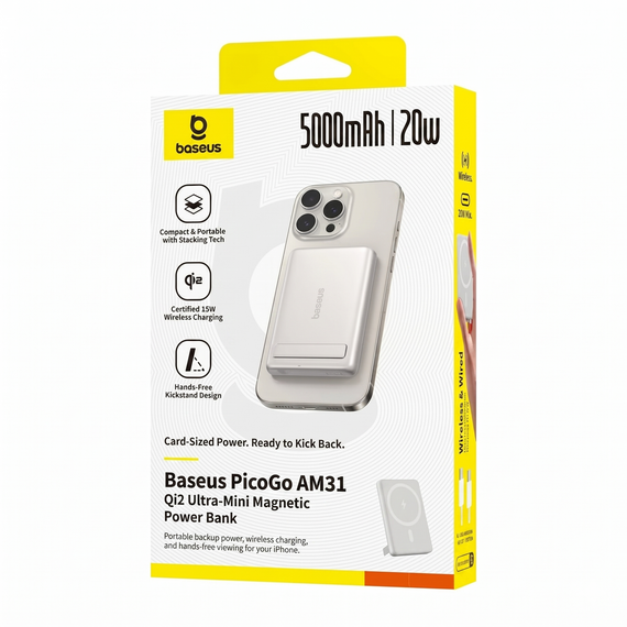 Бездротовий магнітний повербанк Baseus PicoGo AM31 Mini Magnetic Power Bank with Stand 5000mAh 20W Titanium | Зображення 5
