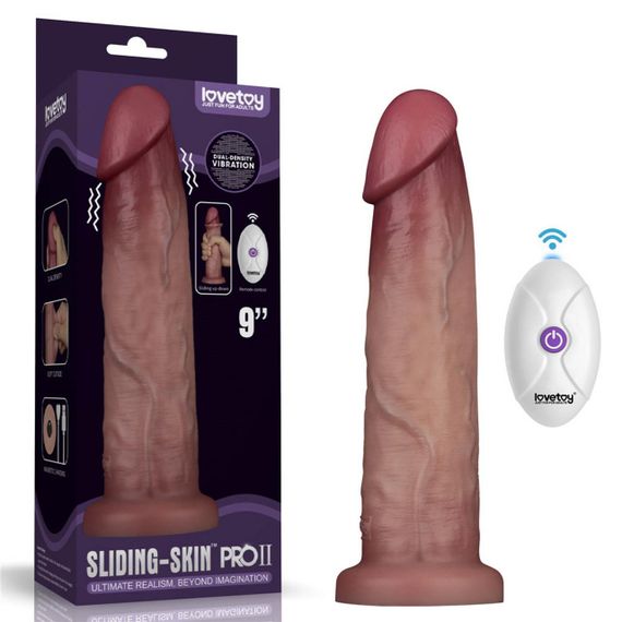 Реалістичний вібратор - Vibrating Sliding Skin Pro II Dual Layer Silicone Dong 9" Flesh Sex Aura