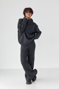 В'язаний костюм із широкими штанами та светром на блискавці - темно-сірий цвет, ONE SIZE (є розміри)