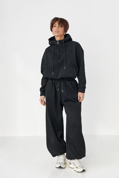 Спортивний костюм оверсайз із плюшевим начосом - чорний цвет, S/M (є розміри)