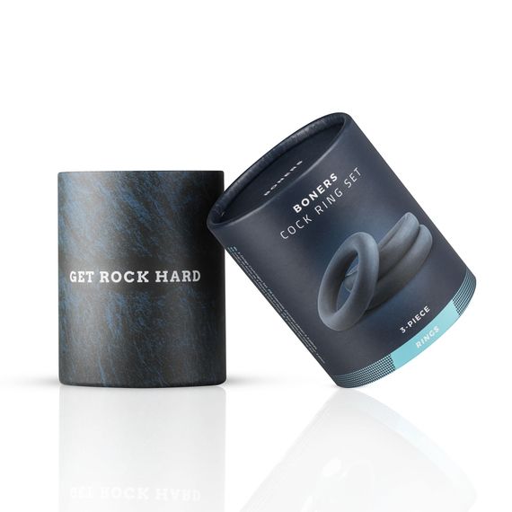 Набір ерекційних кілець Boners 3-Piece Cock Ring Set – Grey, 3; 3,3 та 4,4 см | Зображення 1