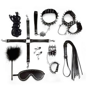 BDSM-набор Art of Sex – Spikes BDSM Set Leather, 10 предметов, черный, натуральная кожа Sex Aura