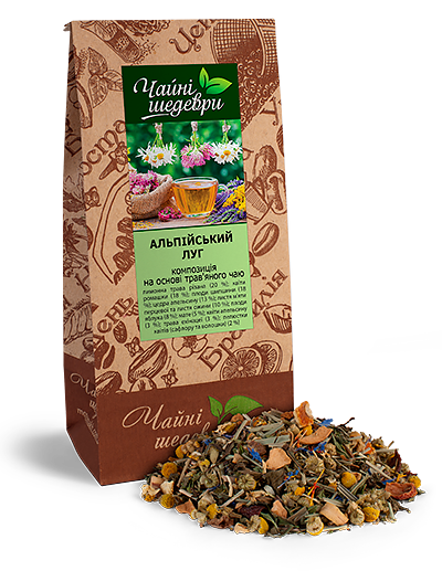 Чай травяной Альпийский Луг ТМ "Чайные шедевры", 250 г. Чай из натуральных трав с кусочками фруктов