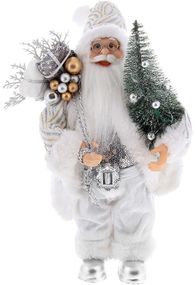 Інтерєрна новорічна фігурка Santa з ялинкою 30см білий зі сріблястим