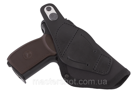 Кобура для ЛЕВШИ для ПМ Макарова поясна прихованого носіння на скобі oxford 600d шкіра чорна 0011551 ms | Зображення 1