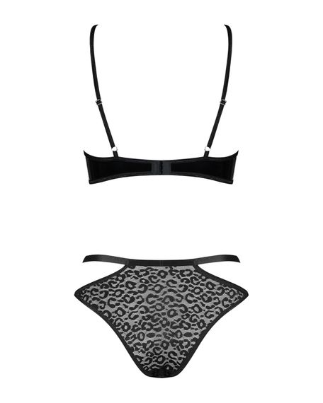 Еротичний комплект під латекс зі стрепами Obsessive Bagirela 2-pcs set L/XL, чорний, під леопард, бю, S/M | Зображення 5