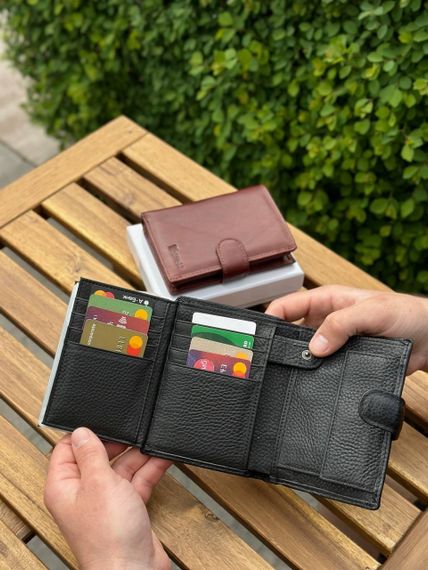 Гаманець портмоне чоловічий шкіряний маленький для карток з монетницею чорний коричневий | Зображення 5
