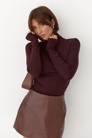 Однотонний гольф із високою горловиною - баклажан цвет, S (є розміри)