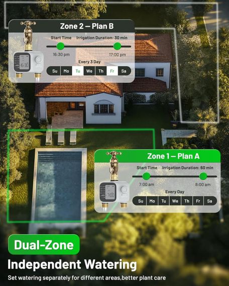 Программируемый таймер для двухзонного полива Unistyle с латунными входами и выходами, IP55 | Зображення 7