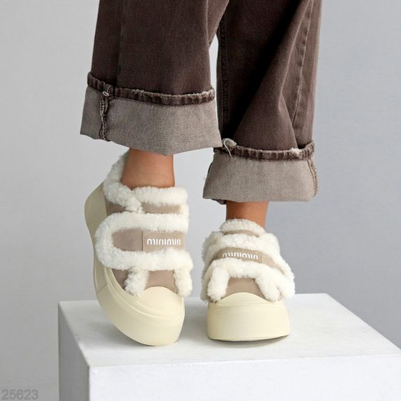 Светлые бежевые спортивные зимние автоледи на липучке | Зображення 6