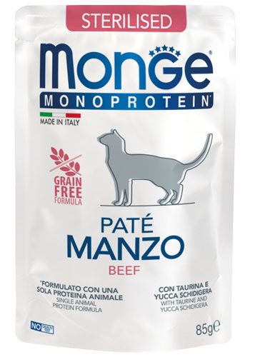 Корм Monge Cat Wet Monoprotein Sterilised Manzo вологий з яловичиною для стерилізованих котів 85 гр