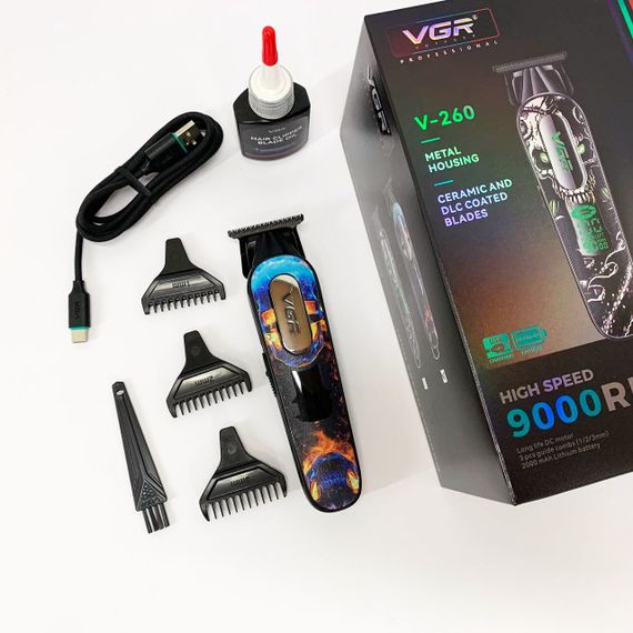 Тример акумуляторний для стрижки VGR V-260 RED, 3 насадки, LED дисплей | Зображення 9