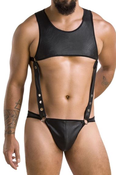 Мужское кожаное боди Passion 056 ADAM S/M Black, заклепки sexstyle