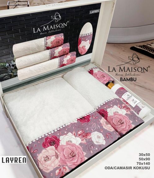 Подарунковий набір бамбукових рушників La Maison, 3 шт. з ароматом Layren