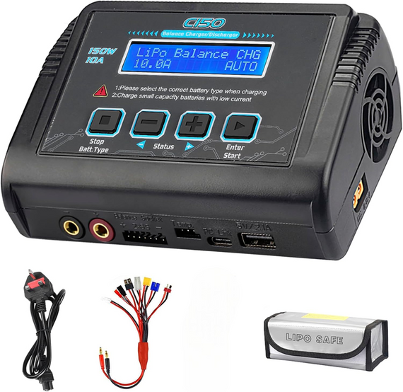 LiPo зарядний пристрій С150 150W 10A AC/DC з балансуванням та підтримкою Li-ion/LiFe/NiMH/NiCd/LiHV/Pb акумуляторів BMS контролер