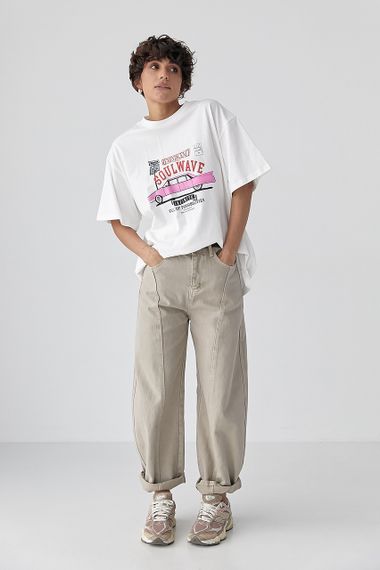 Футболка вільного фасону  із принтом авто - білий цвет, ONE SIZE (є розміри) | Зображення 2